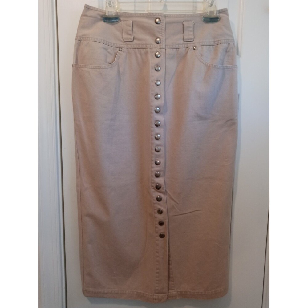Forenza Women's Size 14 Front Snap Long Beige Denim Skirt 100% Cotton Vintage